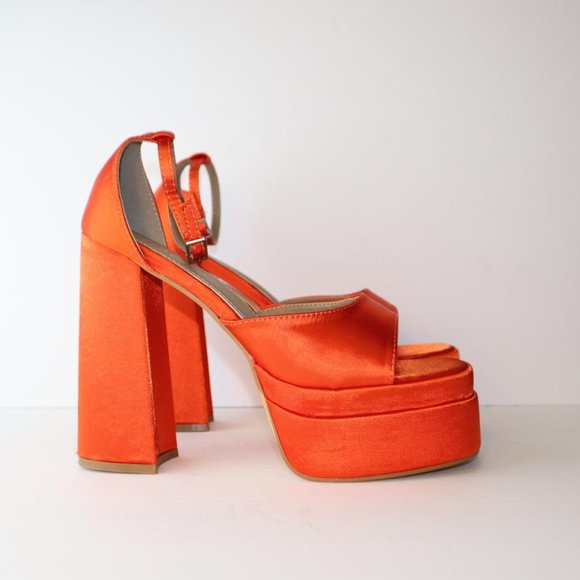 Ego bright orange platform peeptoe heels size 9 - Picture 3 of 5